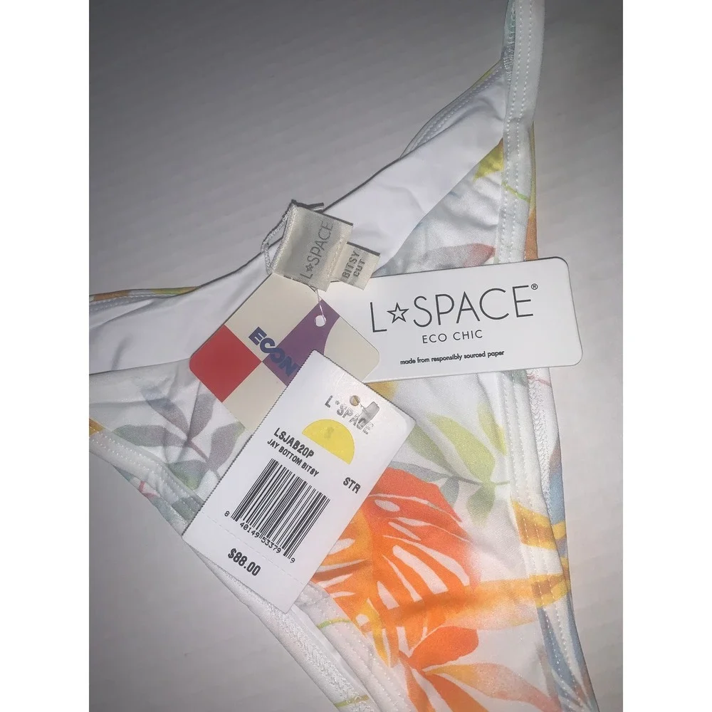 L*Space Jay Bottom Bitsy Swimsuit Bottom Tropical Print White